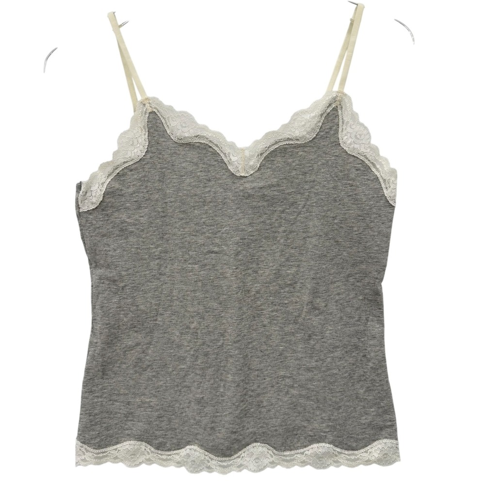 Y2K‎ Style Lace Cami Tank Top Size L Gray White Gilligan & O'Malley
